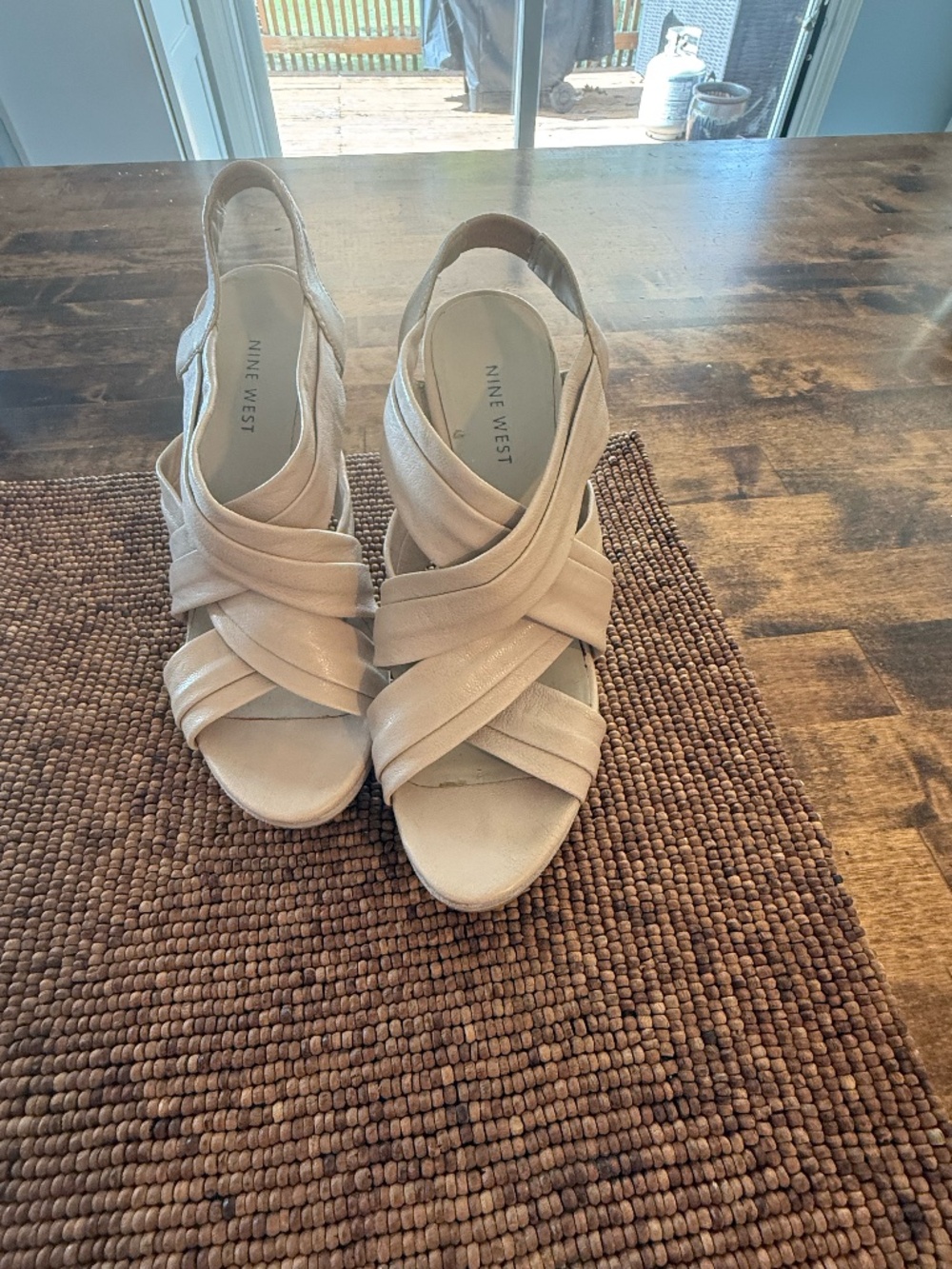 Nine West Nude Beige Crisscross Slingback Heeled Sandals Size 6M